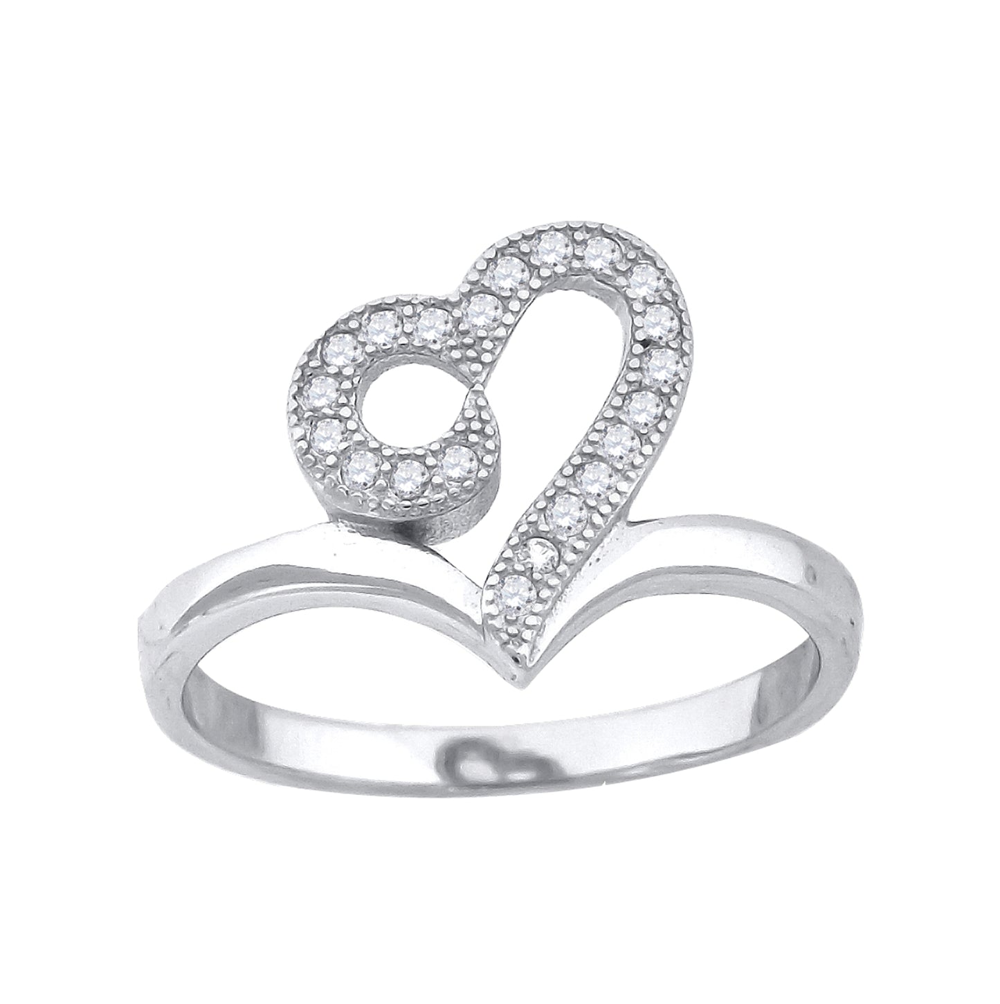 Sterling Silver Women's Cubic Zirconia Heart Bridal Anniversary Wedding Engagement Band Ring