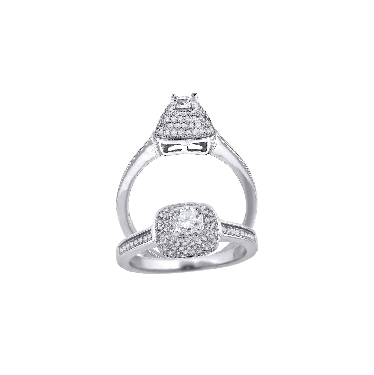 Sterling Silver Womens Cubic Zirconia Square Head Bridal Anniversary Engagement Wedding Ring
