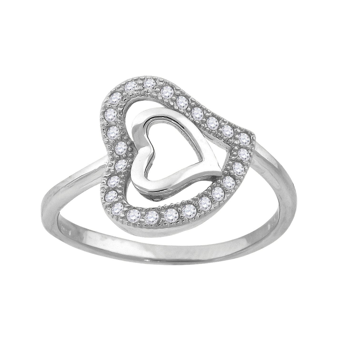Sterling Silver Women's Cubic Zirconia Heart Bridal Anniversary Wedding Engagement Band Ring