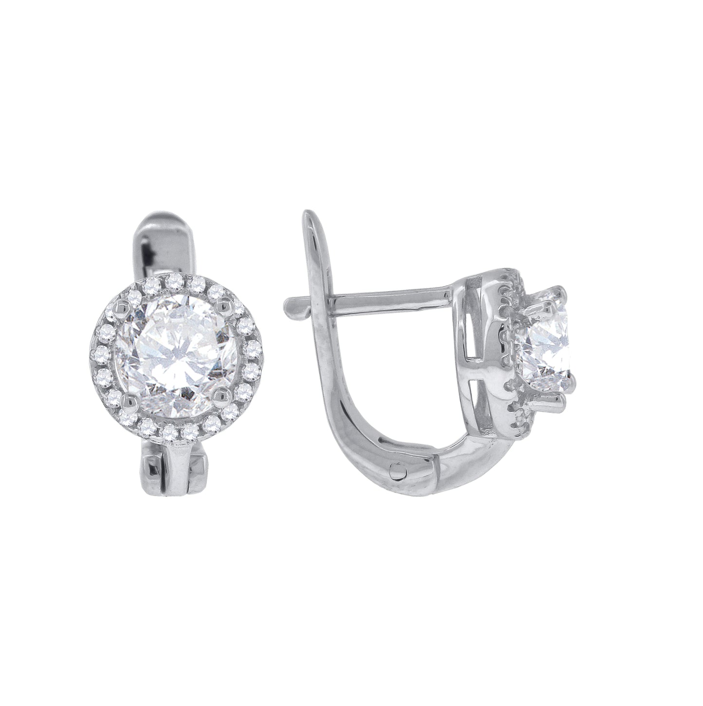 Sterling Silver Womens Cubic Zirconia Halo Clip On Earrings