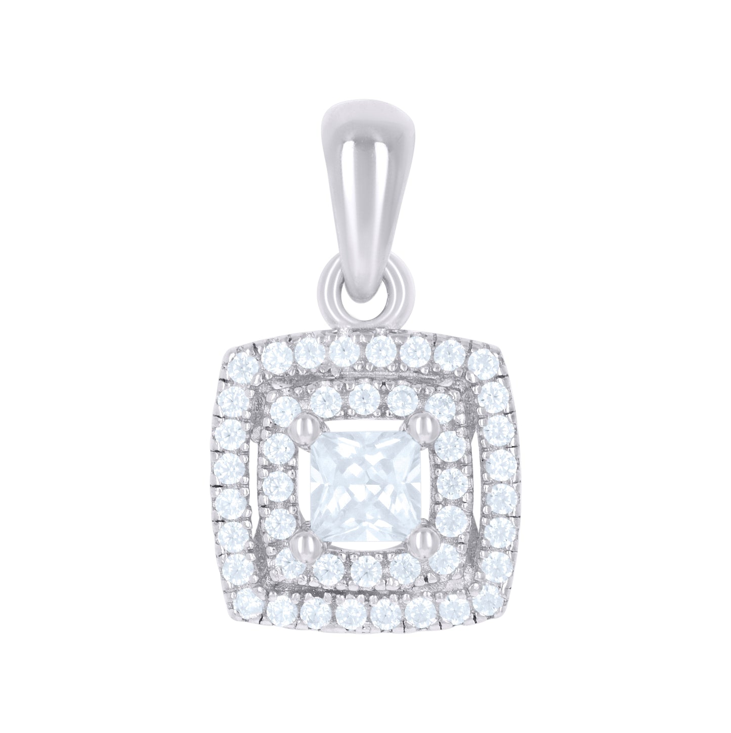 Sterling Silver Womens Princess-Cut Round Cubic-Zirconia Square Fashion Pendant