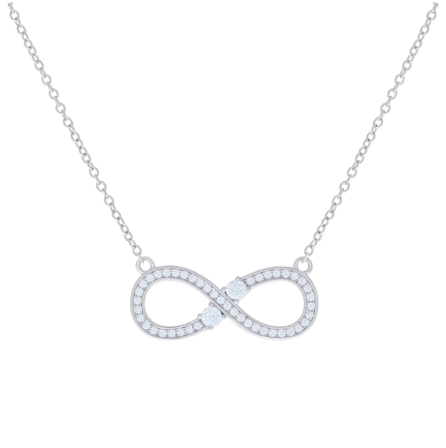 Sterling Silver Women Cubic Zirconia Rolo Link Infinity Necklace