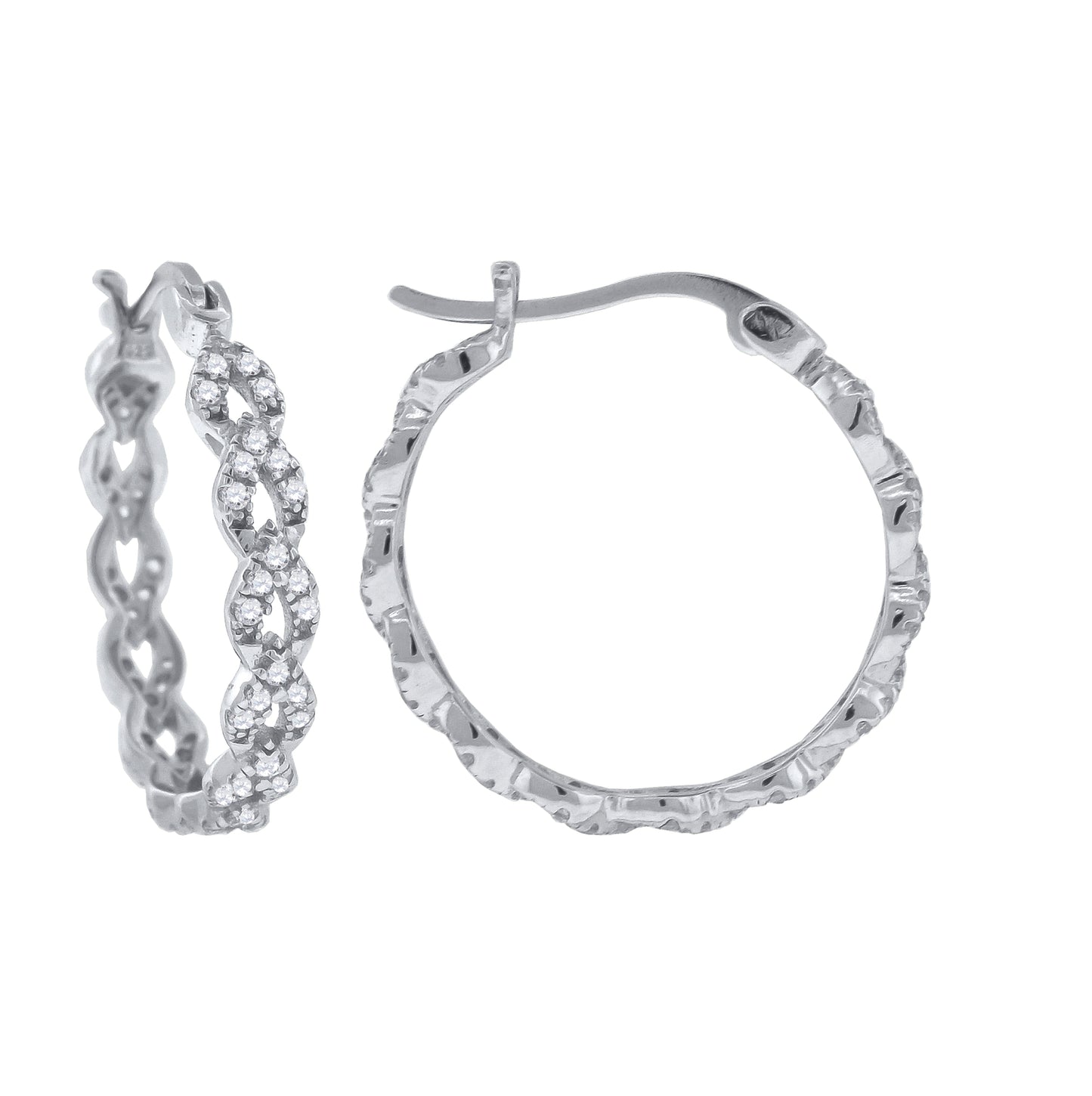Sterling Silver Womens Cubic Zirconia Leaf Motif Huggie Hoop Earrings