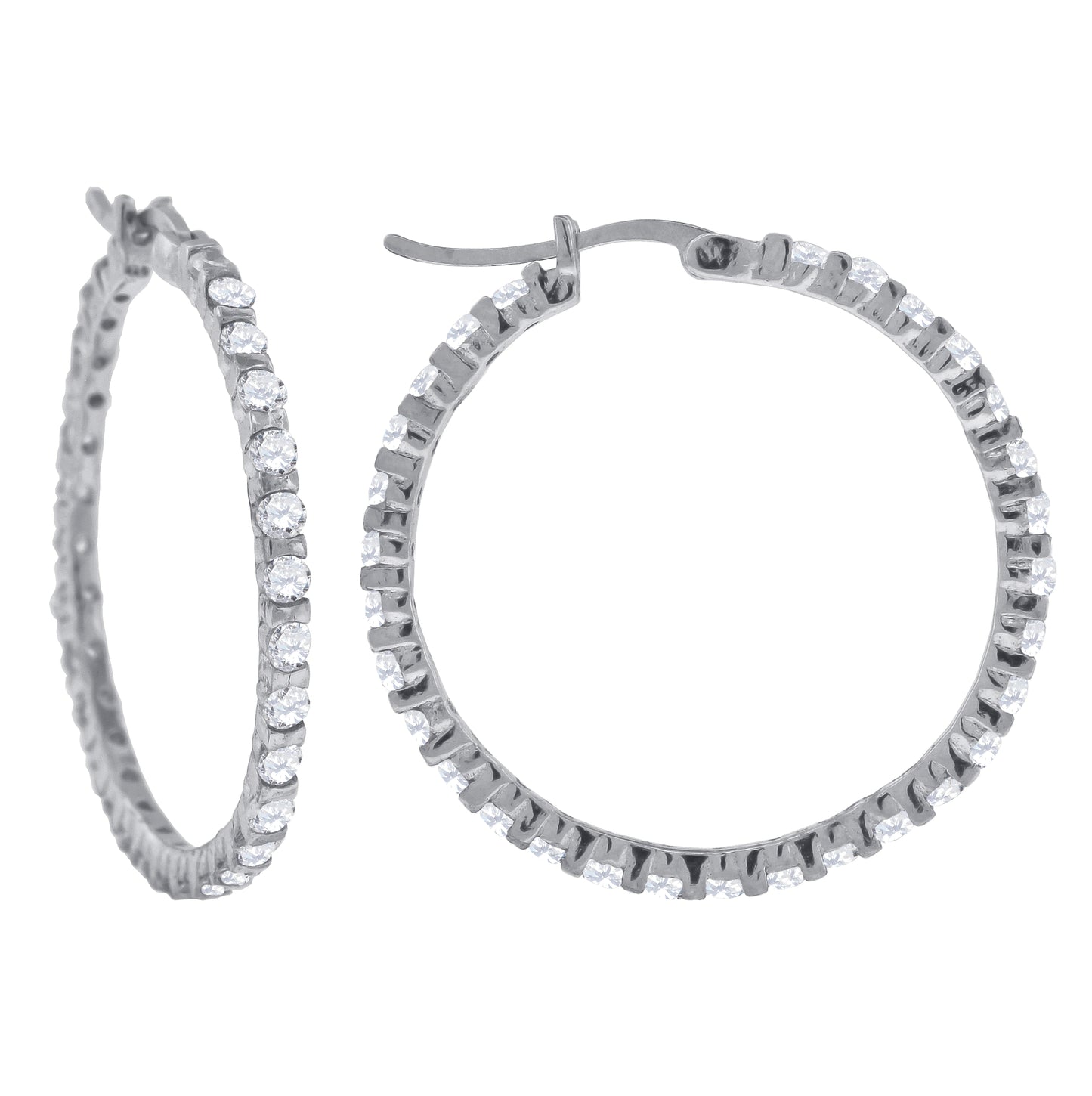 Sterling Silver Womens Cubic Zirconia Single Row Migraine Huggie Hoop Earrings