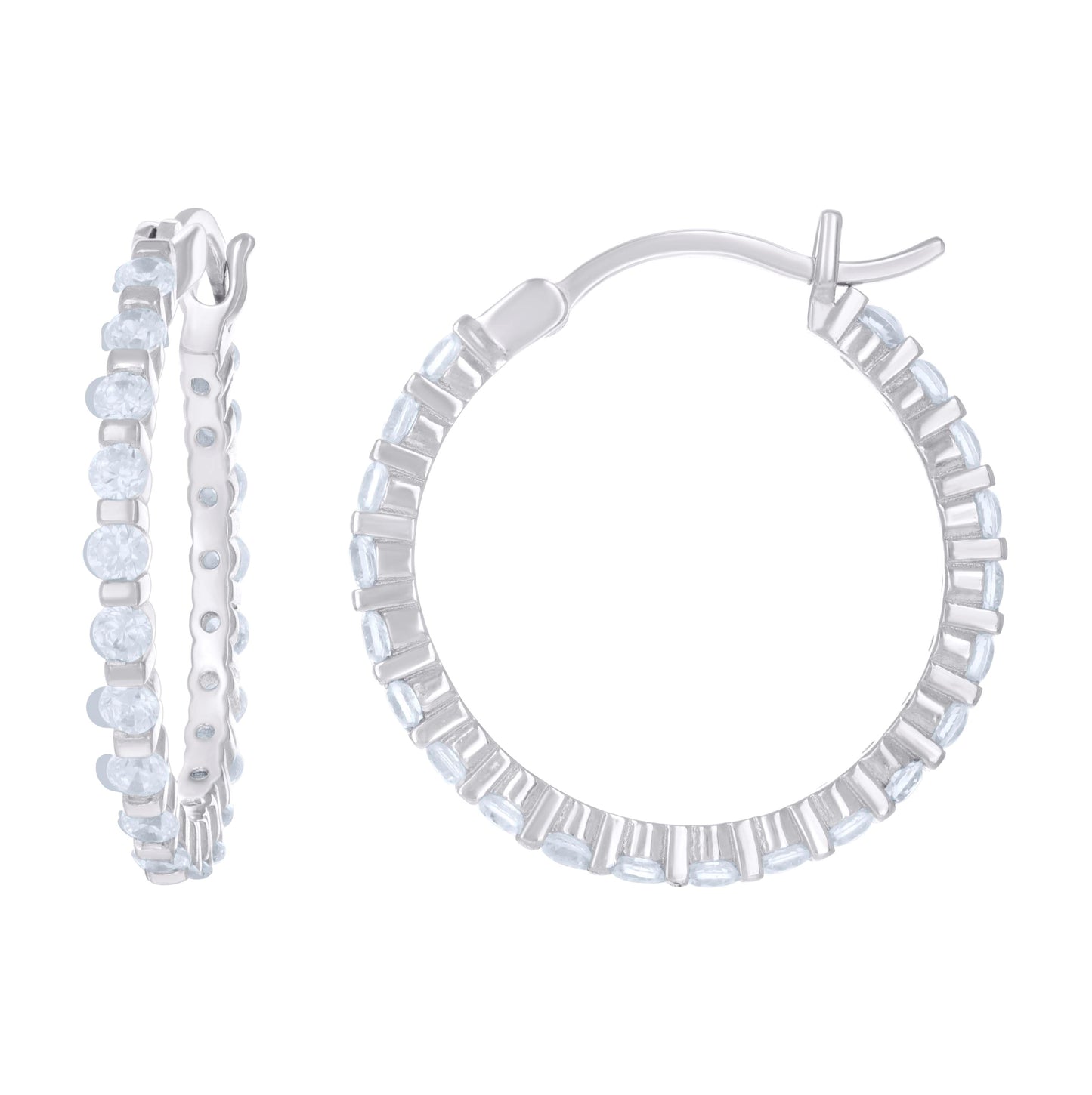 Sterling Silver Womens Cubic Zirconia Single Row Migraine Huggie Hoop Earrings