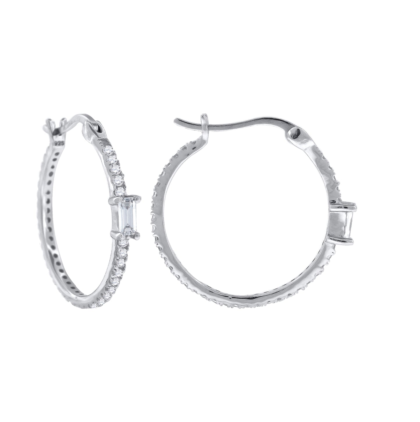 Sterling Silver Womens Cubic Zirconia Twisted Huggie Hoop Earrings