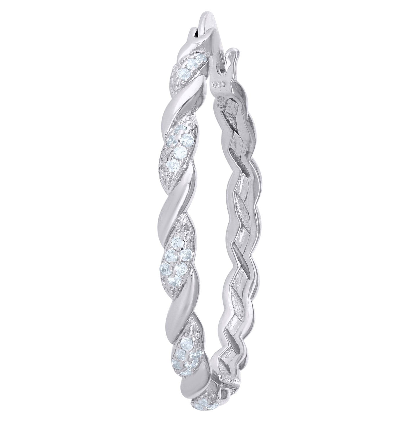 Sterling Silver Womens Cubic Zirconia Twisted Huggie Hoop Earrings