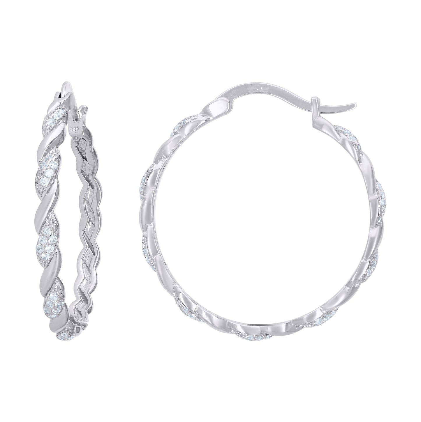 Sterling Silver Womens Cubic Zirconia Twisted Huggie Hoop Earrings