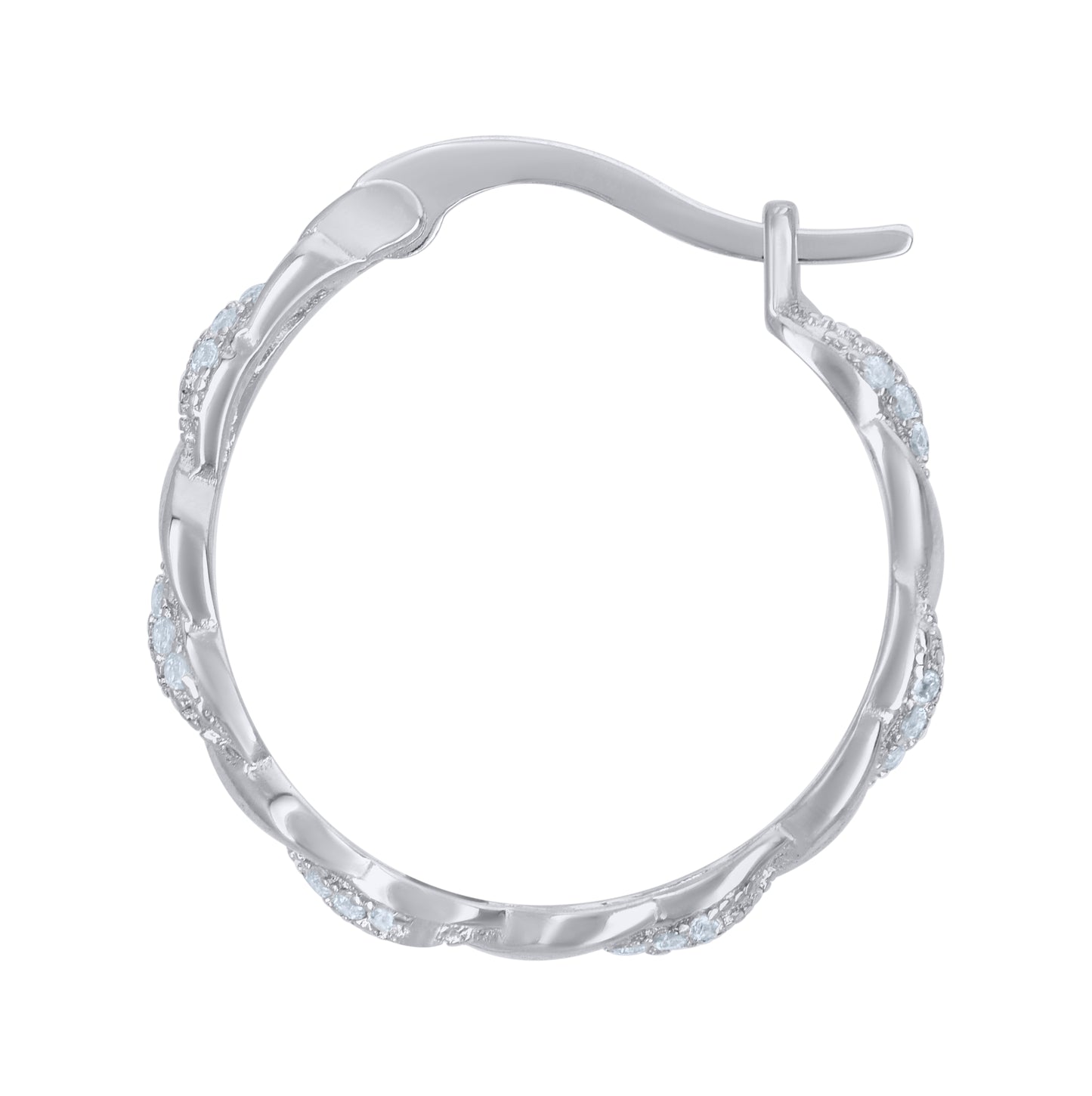 Sterling Silver Womens Cubic Zirconia Twisted Huggie Hoop Earrings