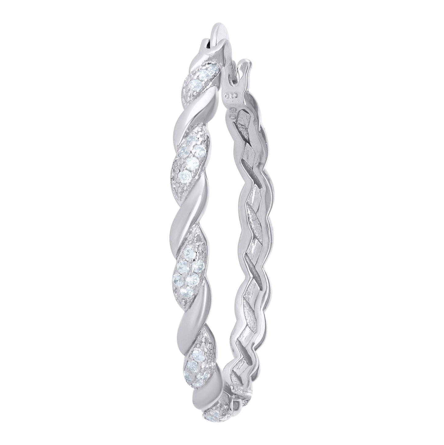 Sterling Silver Womens Cubic Zirconia Twisted Huggie Hoop Earrings