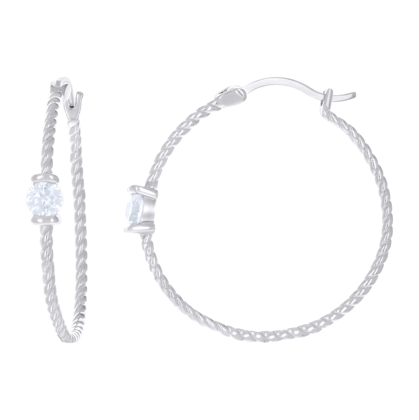 Sterling Silver Womens Cubic Zirconia Twisted Huggie Hoop Earrings