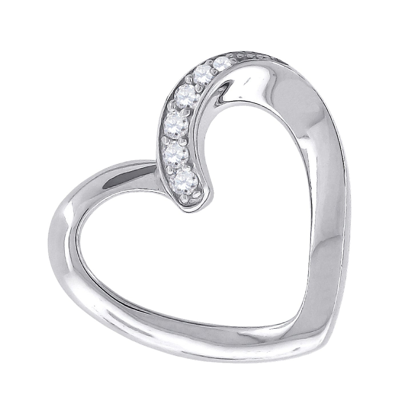 Sterling Silver Womens Cubic-Zirconia Heart Charm Pendant