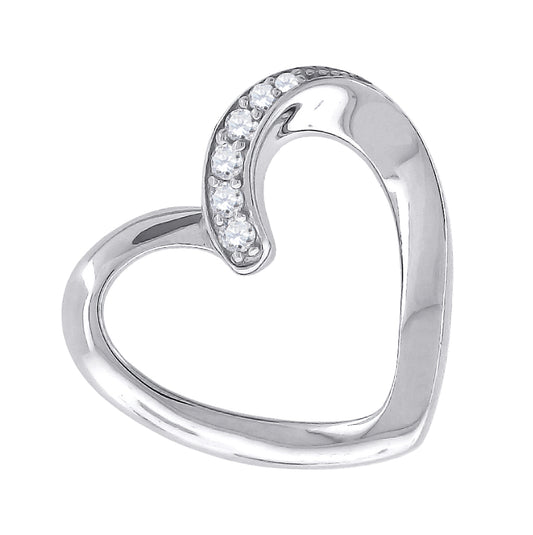 Sterling Silver Womens Cubic-Zirconia Heart Charm Pendant