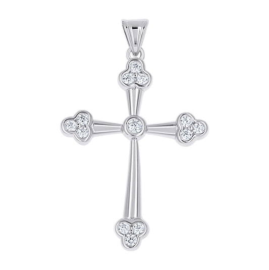 Sterling Silver Unisex Cubic-Zirconia Cross Religious Charm Pendant