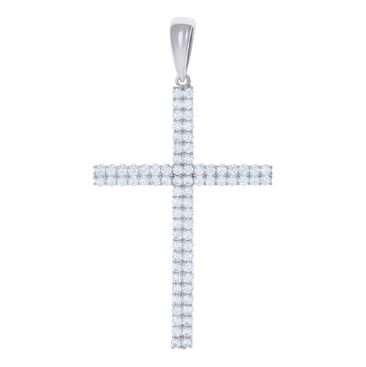 Sterling Silver Mens Cubic-Zirconia Cross Religious Charm Pendant