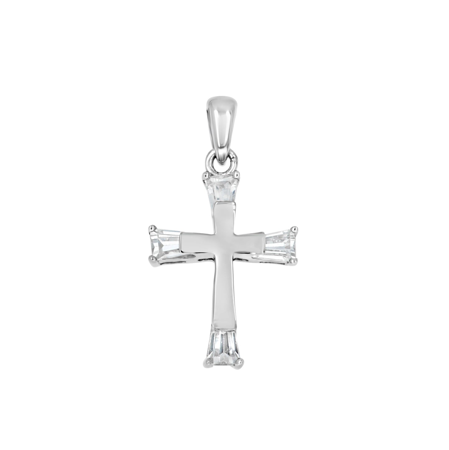 Sterling Silver Unisex Cubic-Zirconia Baguette Cross Religious Charm Pendant
