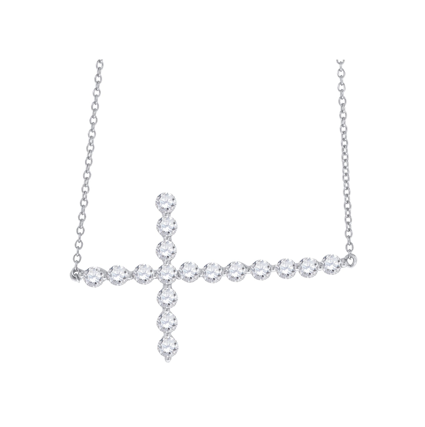 Sterling Silver Women Cubic Zirconia Rolo Link Religious Cross Necklace