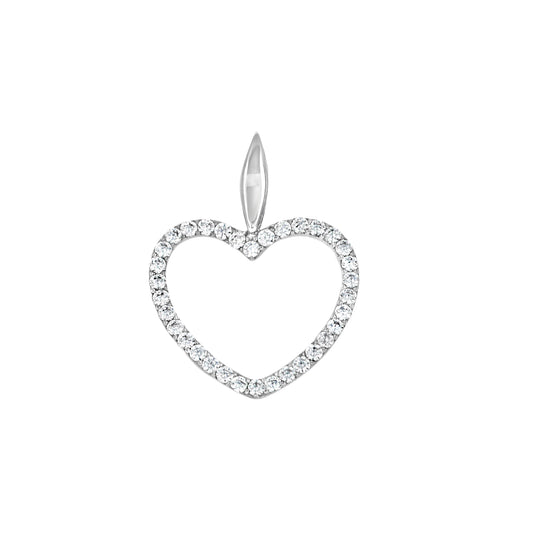 Sterling Silver Womens Cubic-Zirconia Heart Charm Pendant
