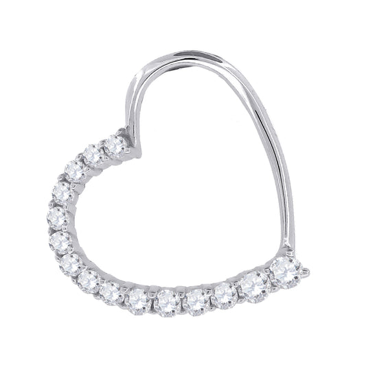 Sterling Silver Womens Cubic-Zirconia Heart Charm Pendant