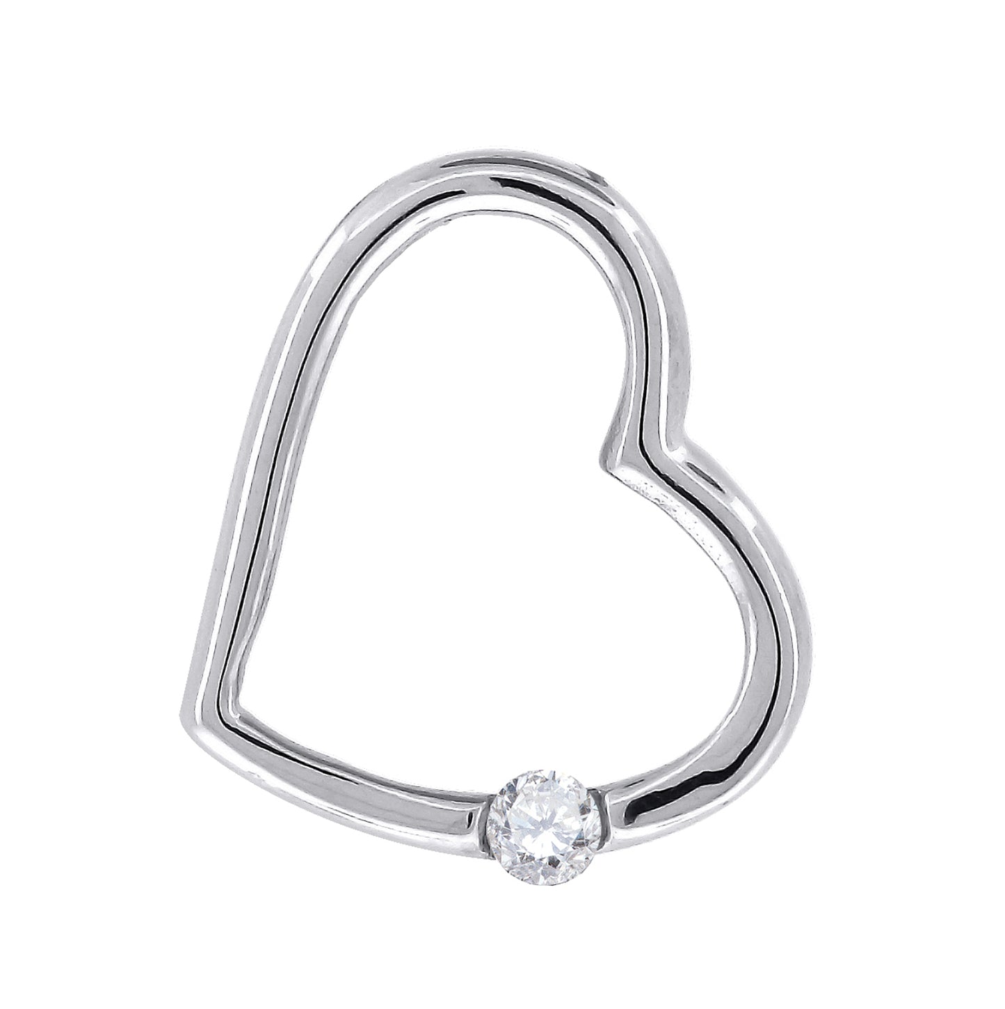 Sterling Silver Womens Cubic-Zirconia Heart Charm Pendant