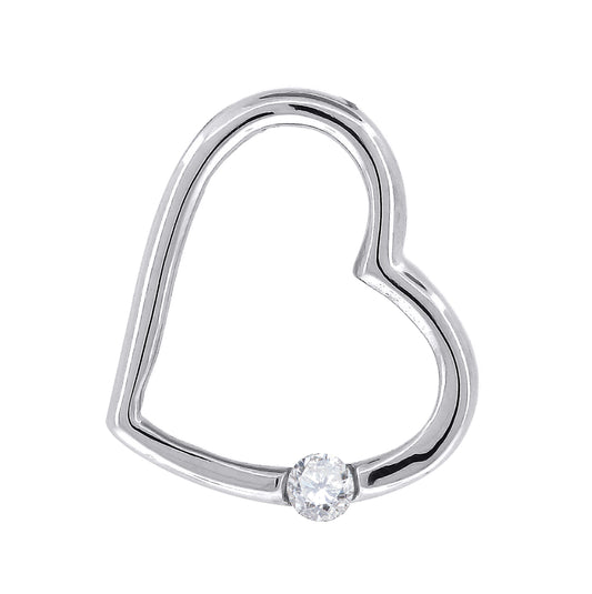Sterling Silver Womens Cubic-Zirconia Heart Charm Pendant