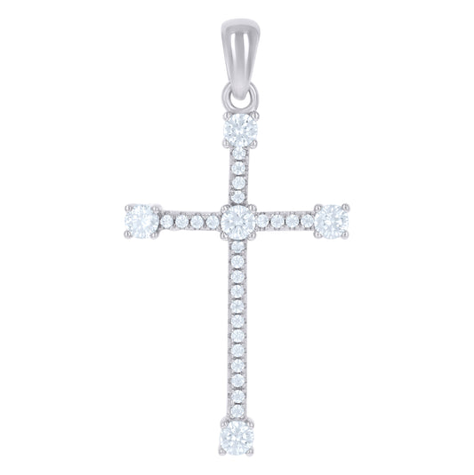 Sterling Silver Unisex Cubic-Zirconia Cross Religious Charm Pendant