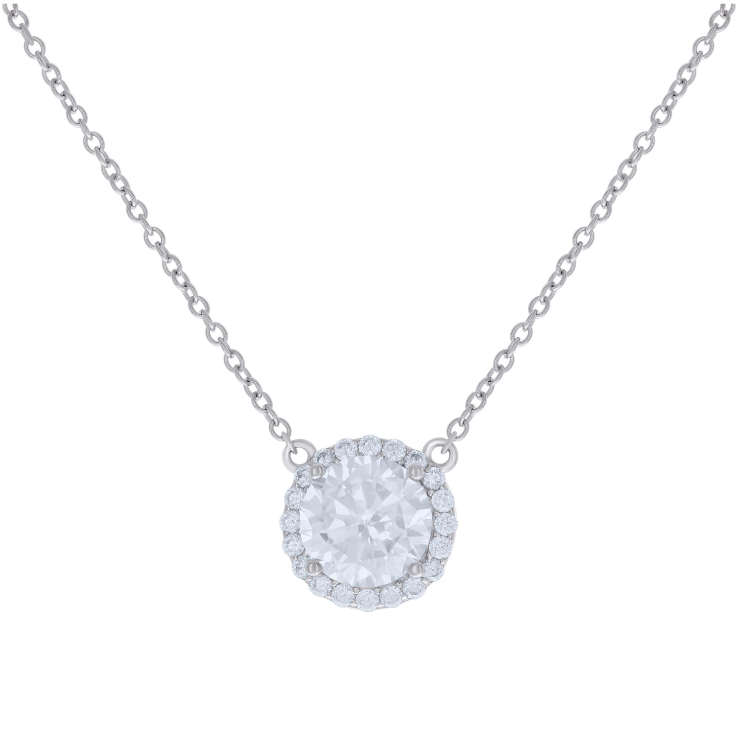 Sterling Silver Women Cubic Zirconia Rolo Link Fashion Halo Necklace