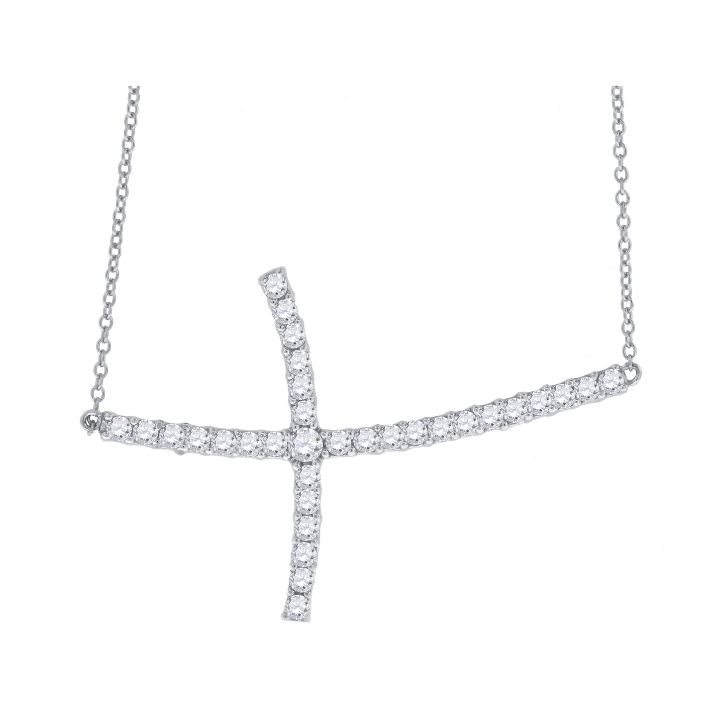 Sterling Silver Women Cubic Zirconia Rolo Link Religious Cross Necklace