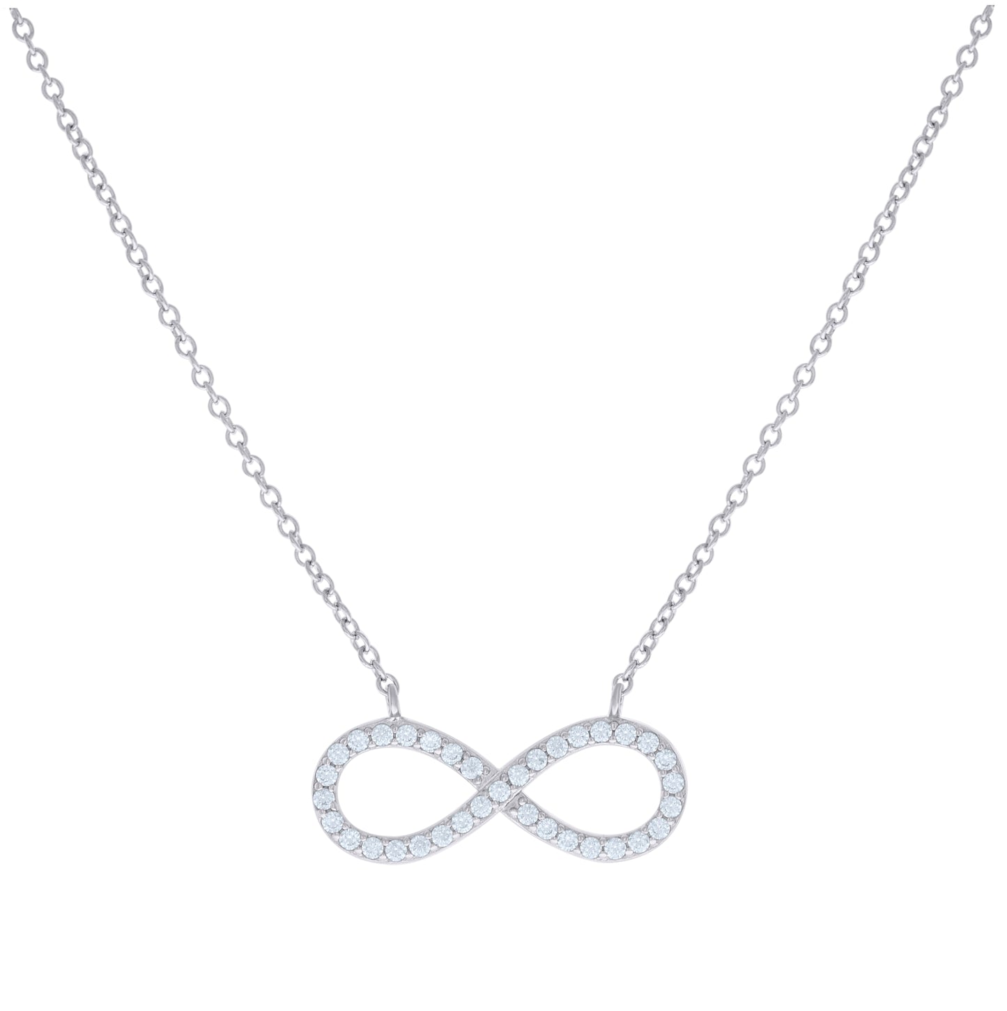 Sterling Silver Women Cubic Zirconia Rolo Link Infinity Necklace