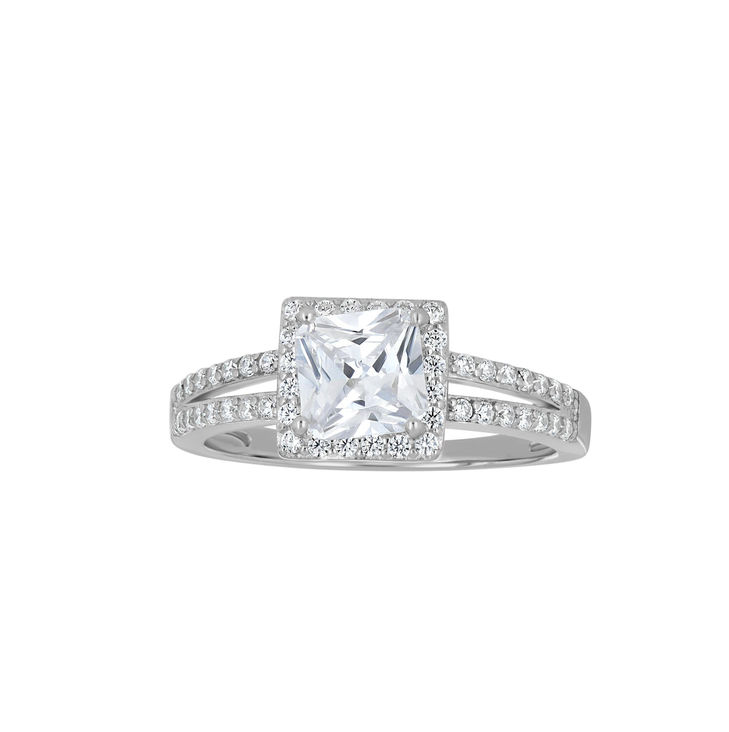 Sterling Silver Womens Cubic Zirconia Sizes 6 To 9 Princess-Cut White Stone Center Bridal Anniversary Wedding Engagement Band Ring Band