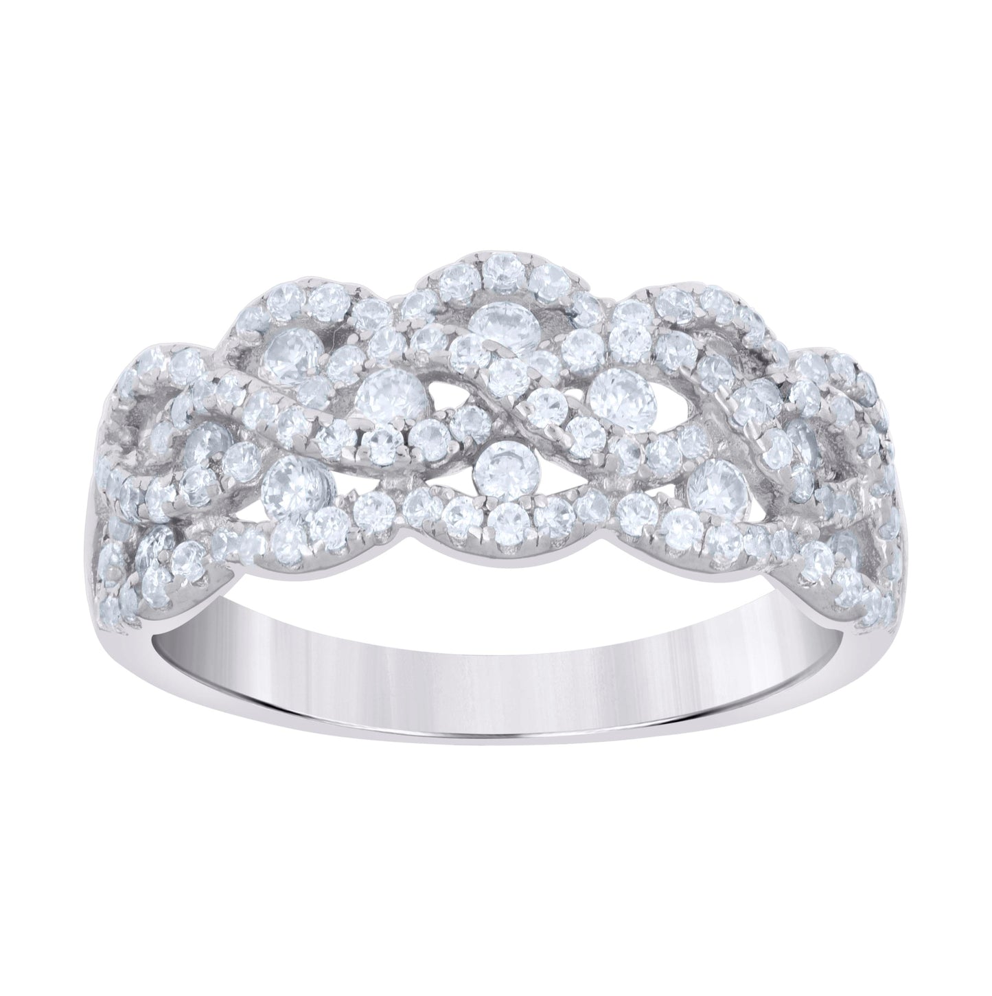 Sterling Silver Womens Cubic-Zirconia Crossover Fashion Bridal Anniversary Wedding Engagement Band Ring