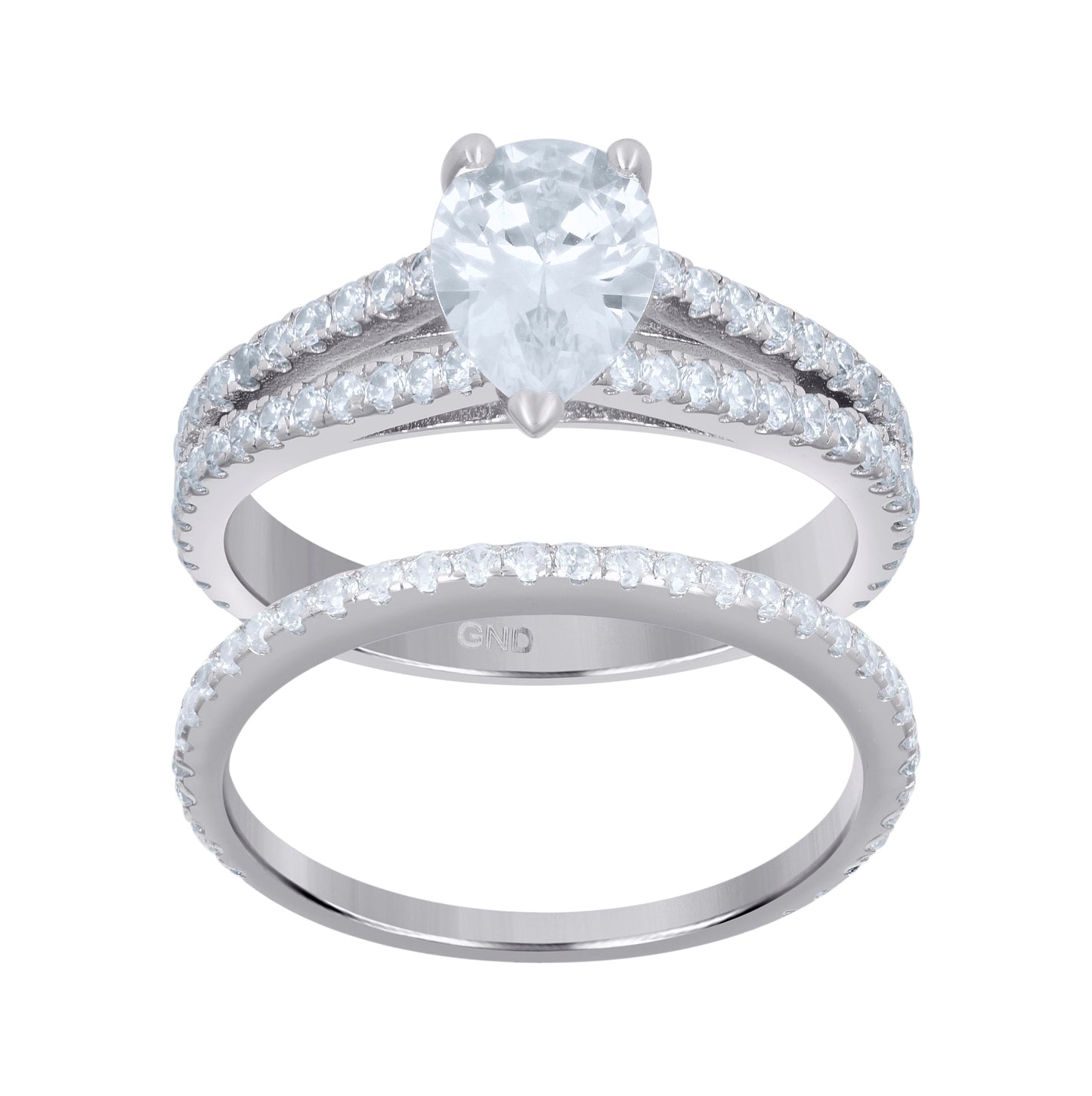 Sterling Silver Womens Cubic Zirconia Sizes 6 To 9 Pear-Cut Center Stone Bridal Set Anniversary Engagement Wedding Ring Band