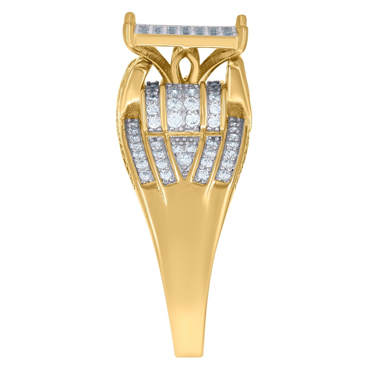 Sterling Silver Yellow-Tone Men's Cubic-Zirconia Square Head Fashion Bridal Anniversary Wedding Engagement Band Ring