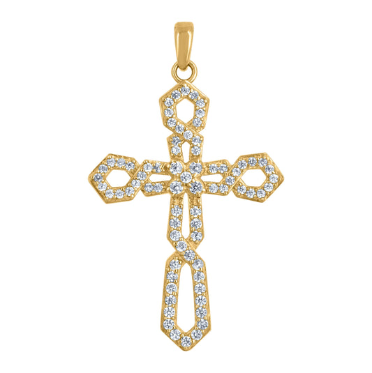 10K Yellow Gold Mens Cubic-Zirconia Cross Religious Charm Pendant