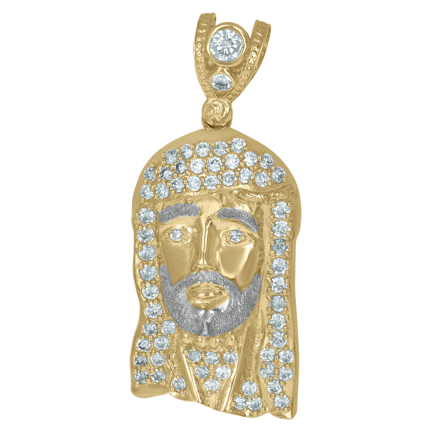 10K Two-Tone Gold Mens Cubic Zirconia Jesus Religious Charm Pendant