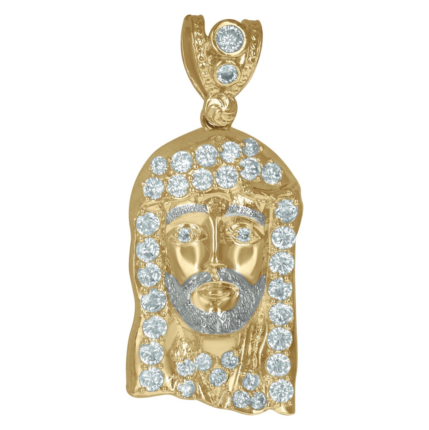 10K Two-Tone Gold Mens Cubic Zirconia Jesus Religious Charm Pendant