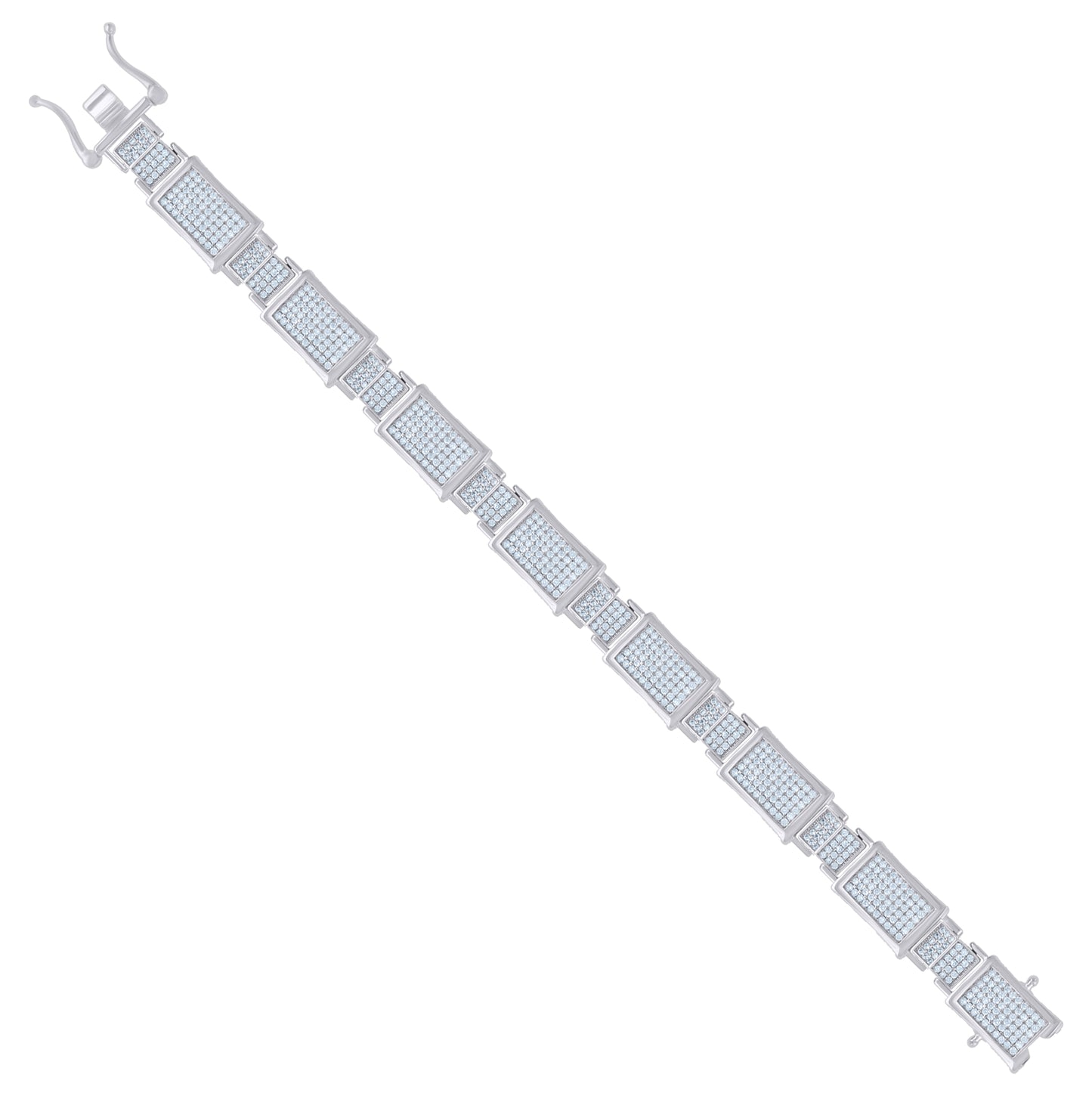 Sterling Silver Mens Round Cubic Zirconia Link Fashion Bracelet