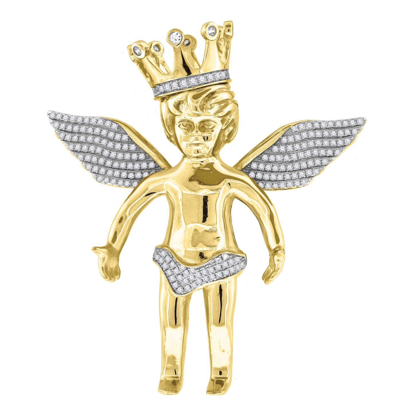 Sterling Silver Mens Cubic Zirconia Religious Angel Crown Charm Pendant