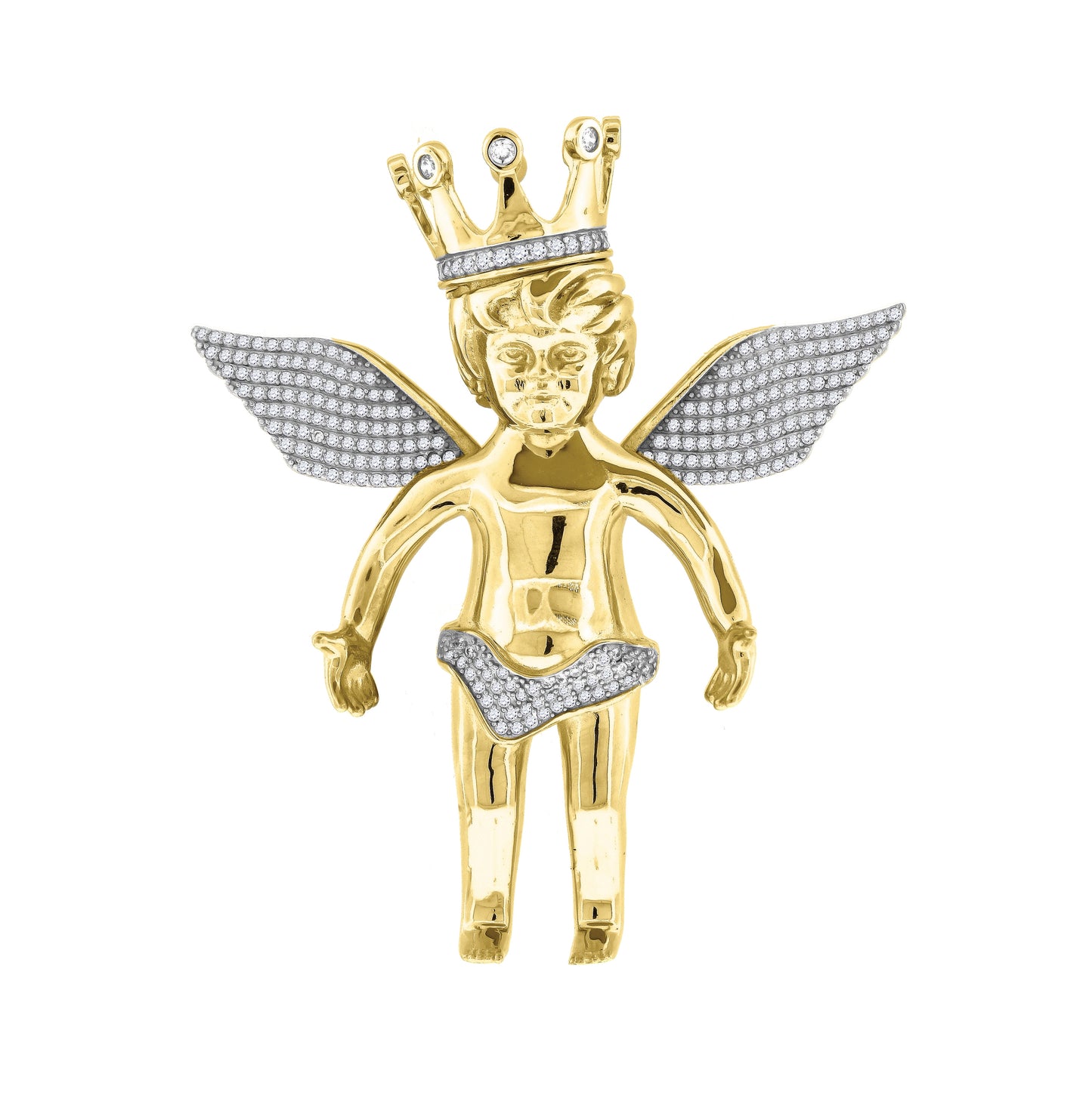 Sterling Silver Mens Cubic Zirconia Religious Angel Crown Charm Pendant