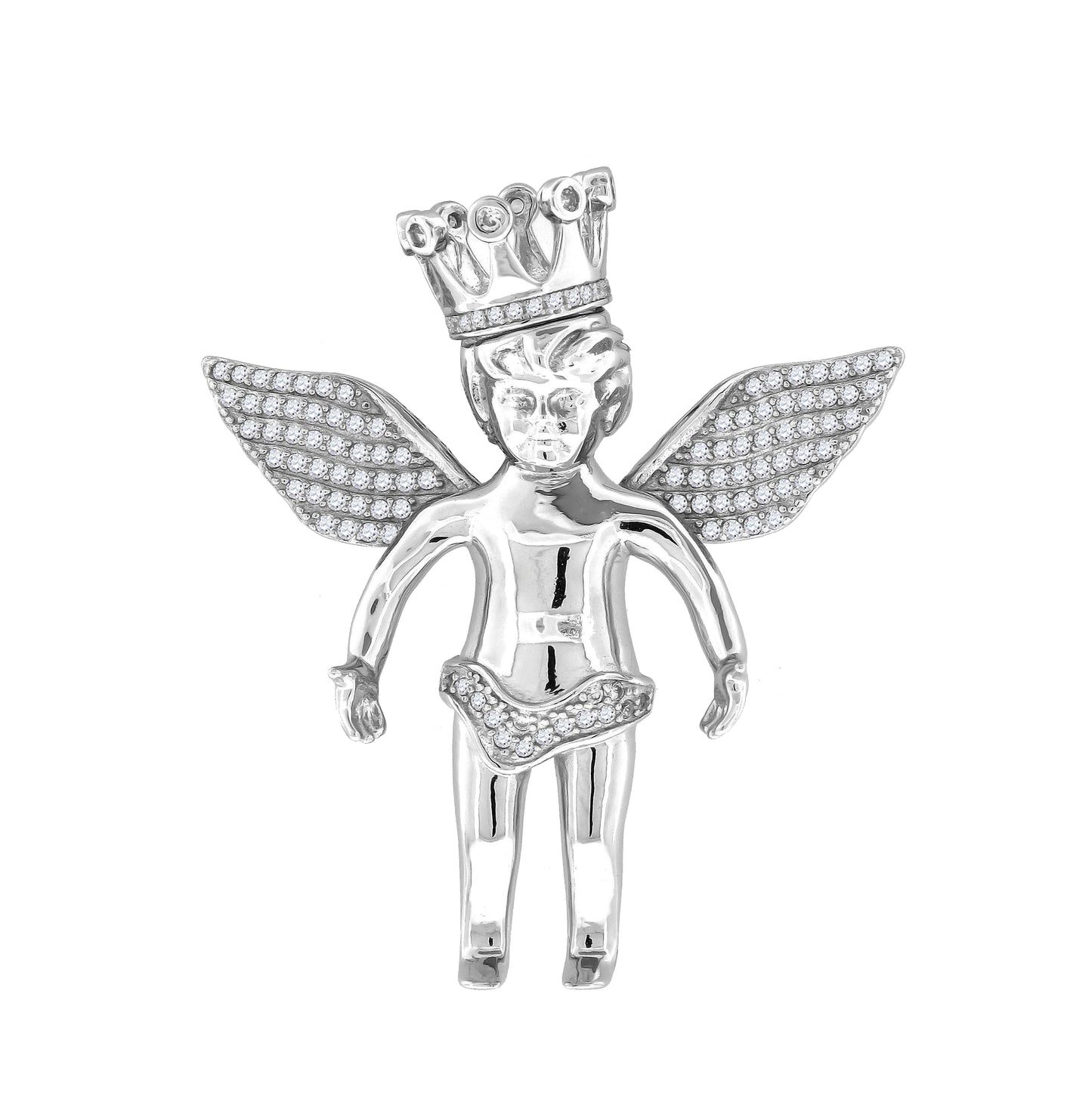 Sterling Silver Mens Cubic Zirconia Religious Angel Crown Charm Pendant