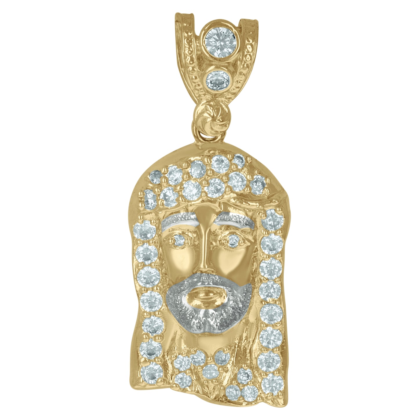 10K Two-Tone Gold Mens Cubic Zirconia Jesus Religious Charm Pendant