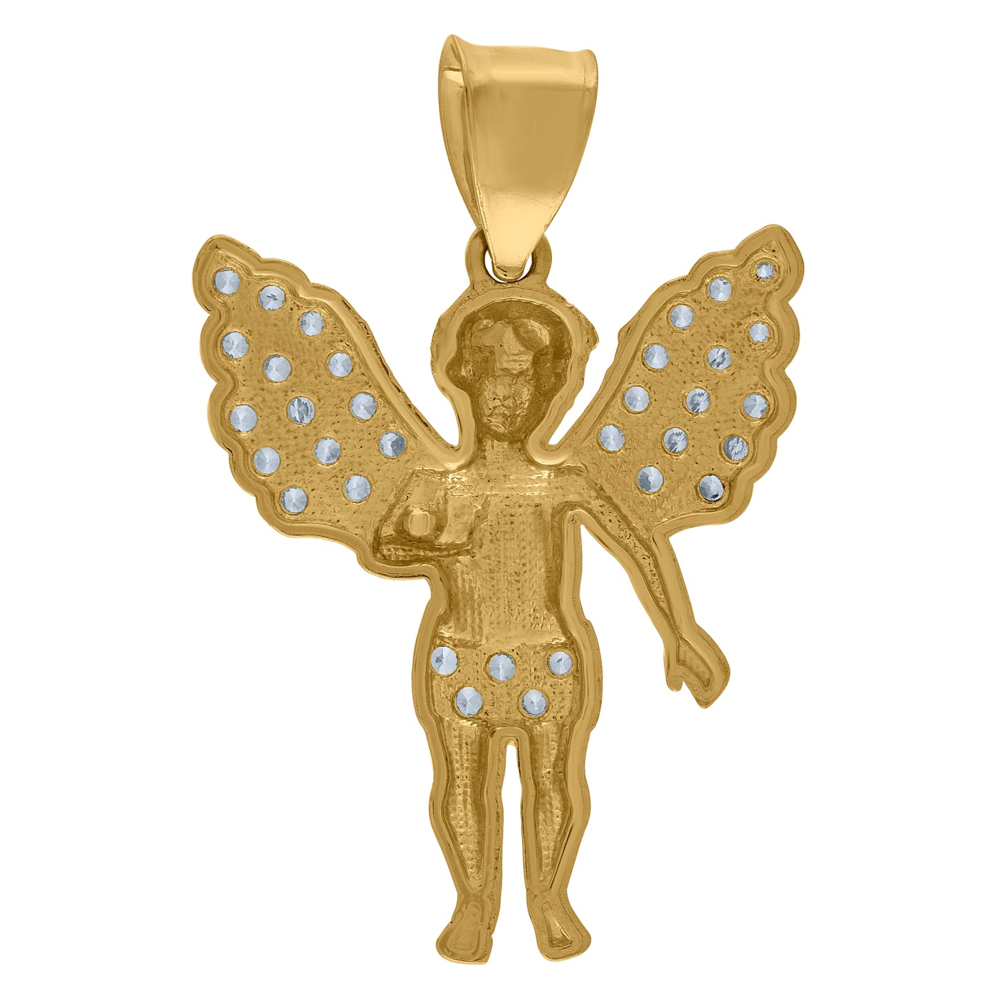 10K Two-Tone Gold Mens Cubic Zirconia Angel Religious Charm Pendant