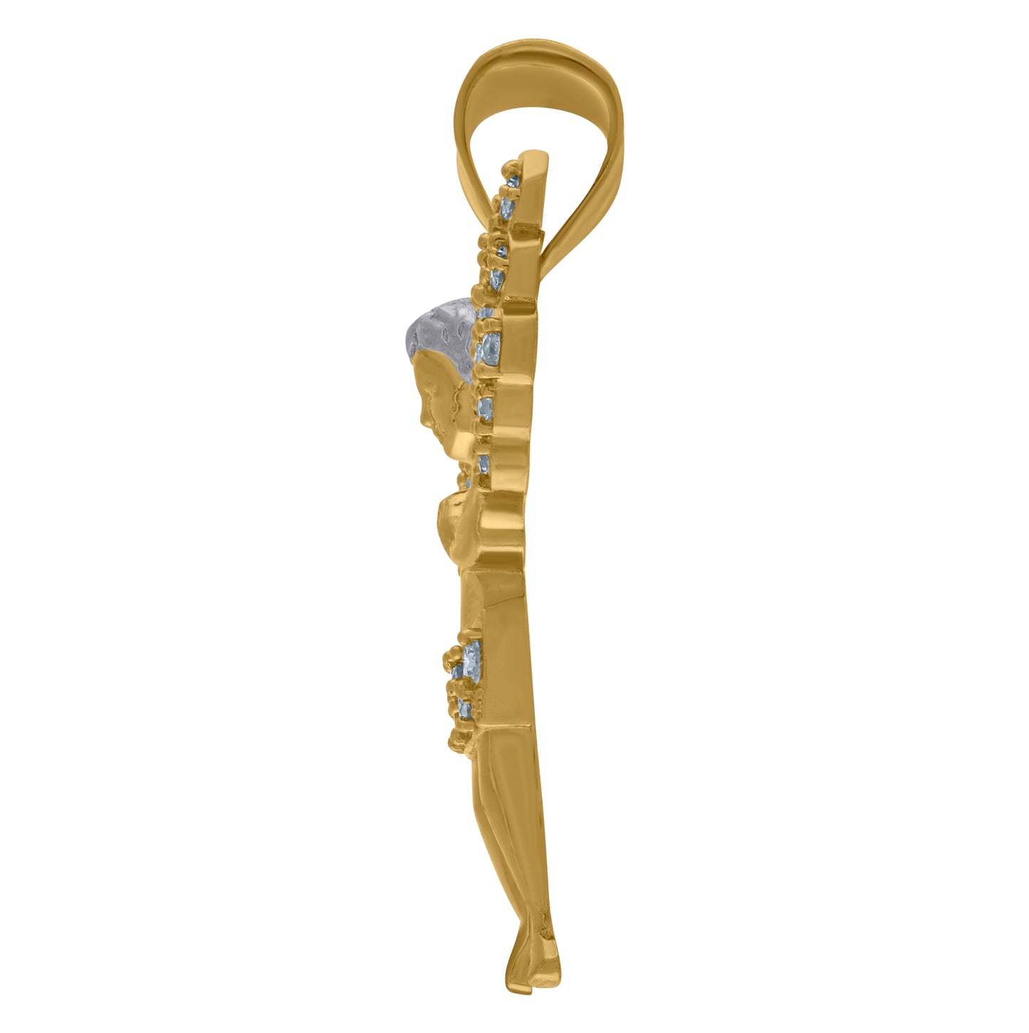 10K Two-Tone Gold Mens Cubic Zirconia Angel Religious Charm Pendant