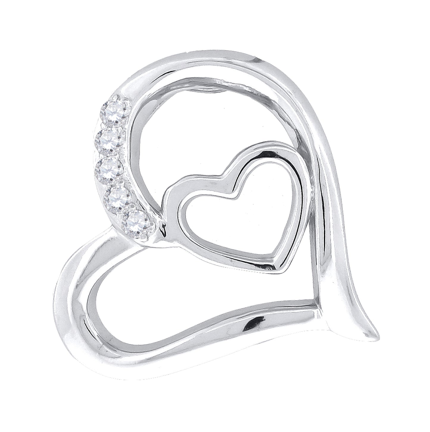 Sterling Silver Womens Cubic-Zirconia Slider Heart Charm Pendant
