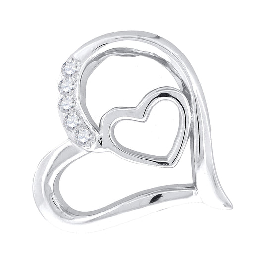 Sterling Silver Womens Cubic-Zirconia Slider Heart Charm Pendant