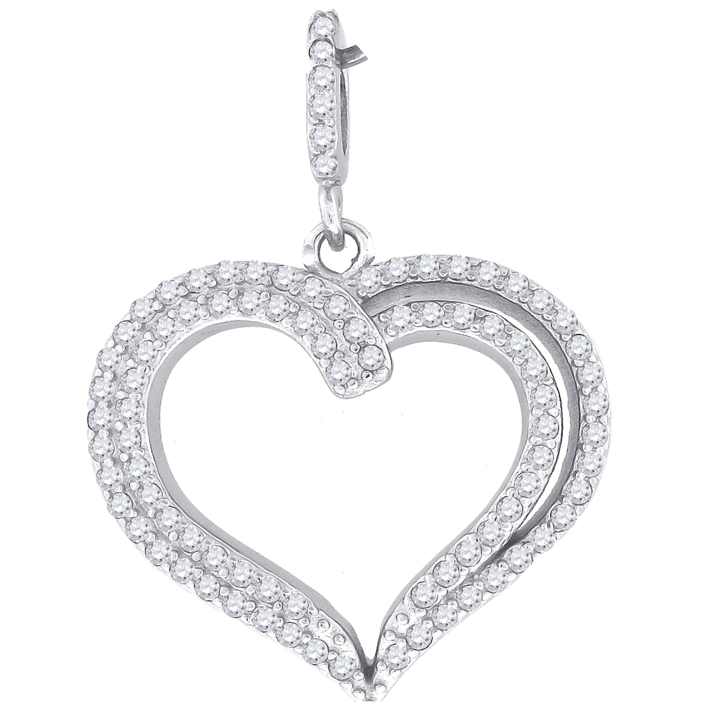 Sterling Silver Womens Cubic-Zirconia Heart Charm Pendant