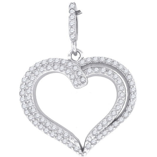 Sterling Silver Womens Cubic-Zirconia Heart Charm Pendant