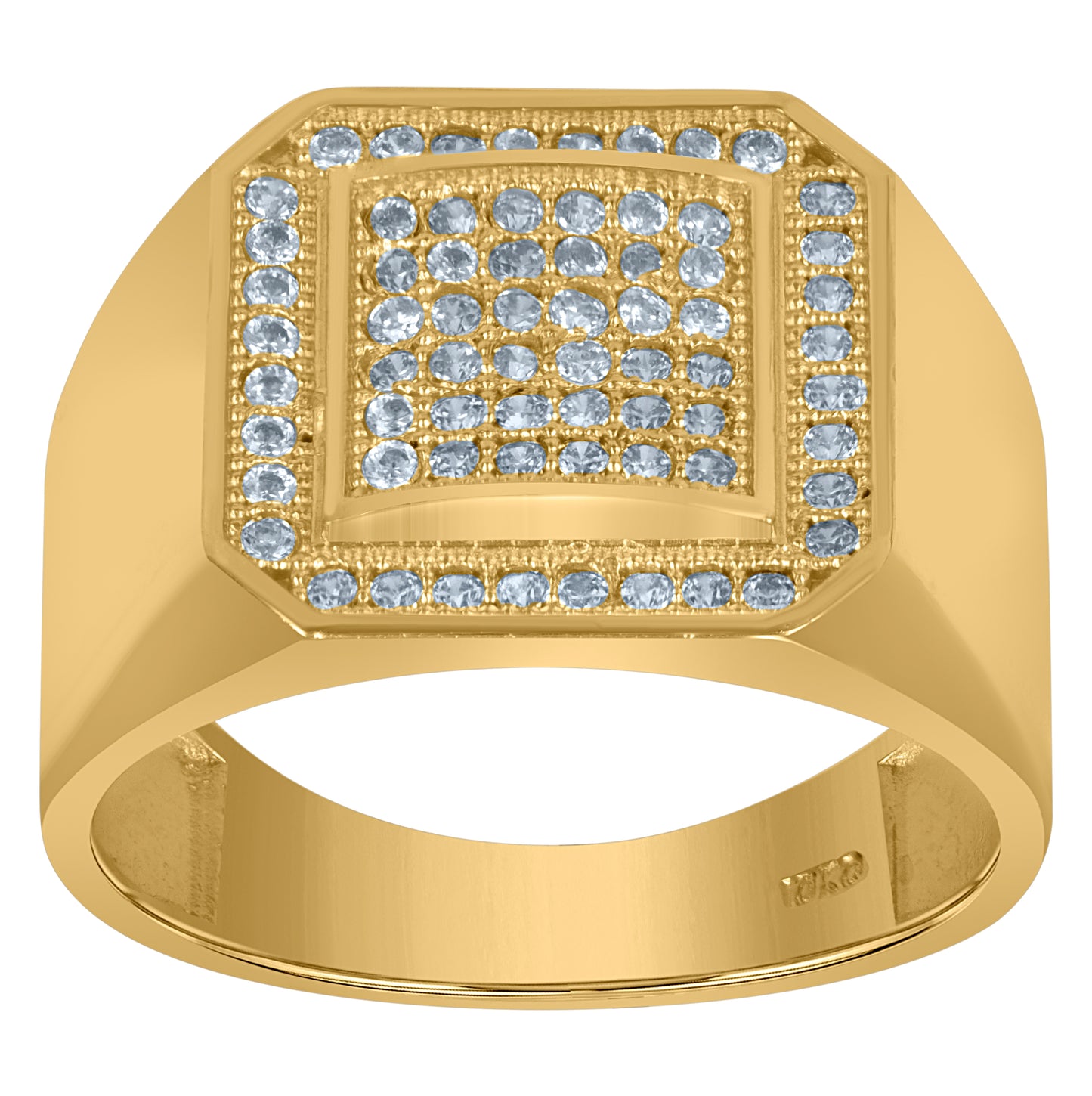 10K Yellow Gold Mens Cubic Zirconia Square Head Fashion Ring
