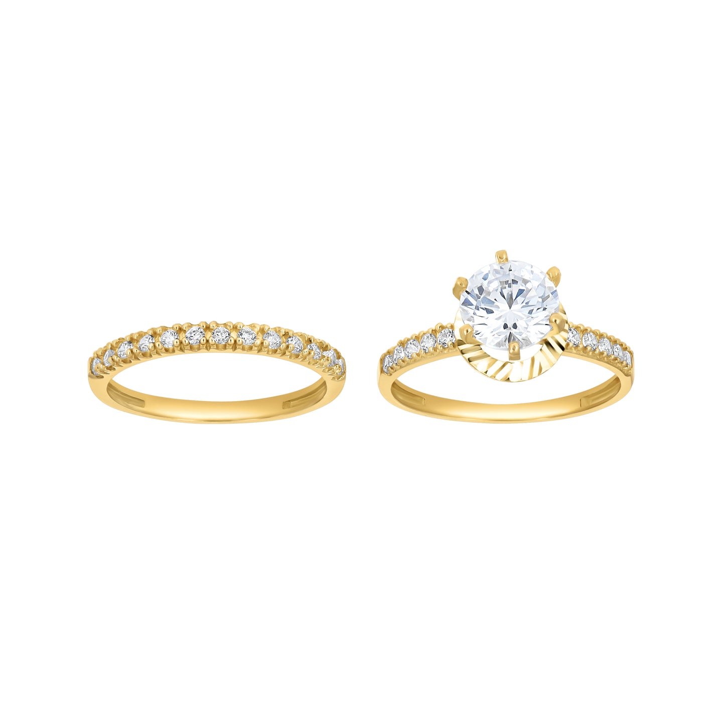 10K Two-Tone Gold Womens Round Cubic Zirconia Diamond Cut Bridal Ring Set