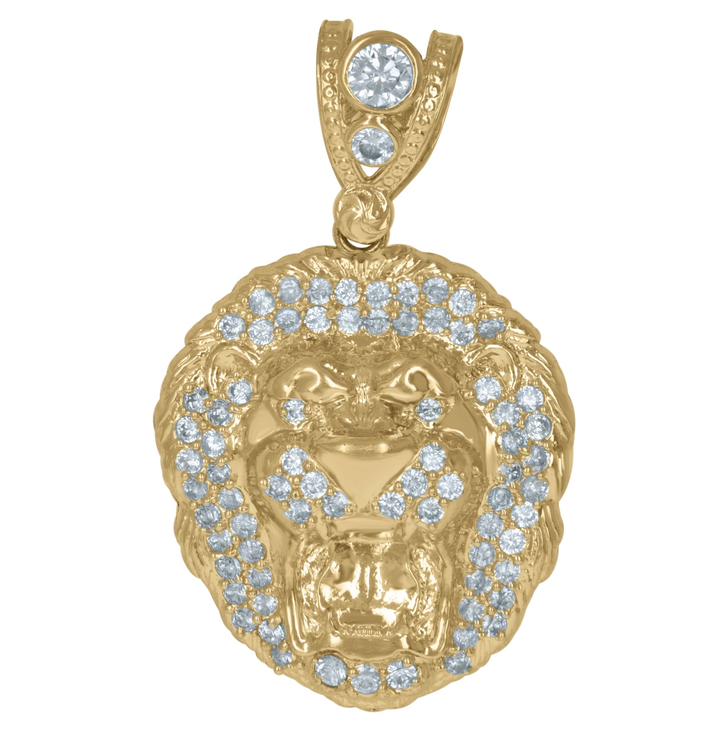 10K Yellow Gold Mens Cubic Zirconia Zodiac Sign Leo Lion Head Charm Pendant